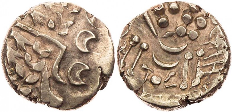BRITANNIEN DUROTRIGES
 EL-Stater, Chute Type 65-58 v. Chr. Vs.: zu Mondsichel- ...