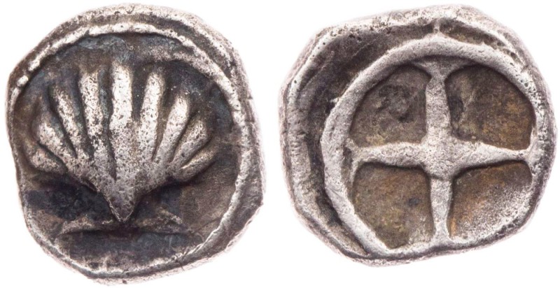 KALABRIEN TARENT
 AR-Obol um 520-473 v. Chr. Vs.: Kammmuschel mit neun Rippen, ...