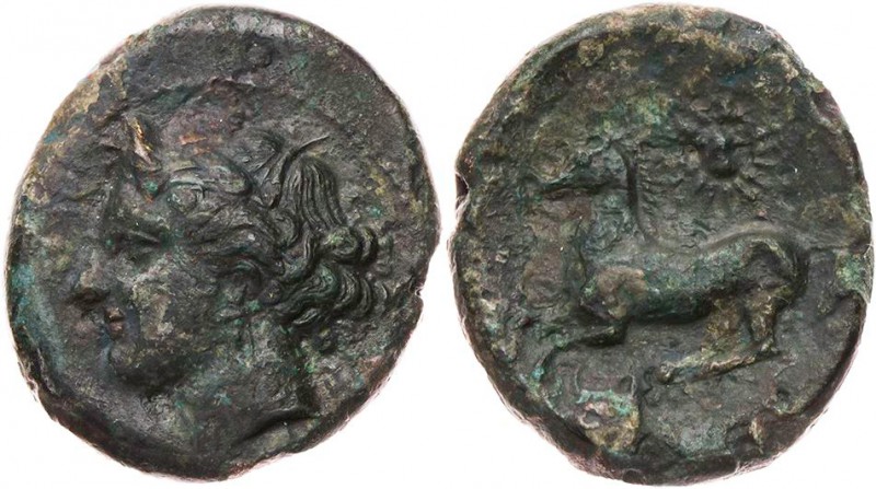 SIZILIEN ZIZ (PANORMUS)
AEs 350-254 v. Chr. Vs.: ZIZ, Kopf der Arethusa mit Sch...
