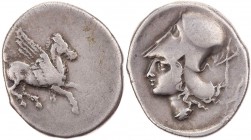 AKARNANIEN LEUKAS
 AR-Stater 320-280 v. Chr. Vs.: Pegasos fliegt n. r., darunter Lambda, Rs.: Kopf der Athena mit korinthischem Helm n. l., rechts La...