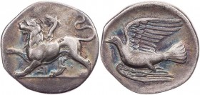SIKYONIEN SIKYON
 AR-Hemidrachme 330-280 v. Chr. Vs.: Chimaira steht mit erhobener Pranke n. l., Rs: Taube fliegt n. l., links I BMC 114-117; Slg. BC...
