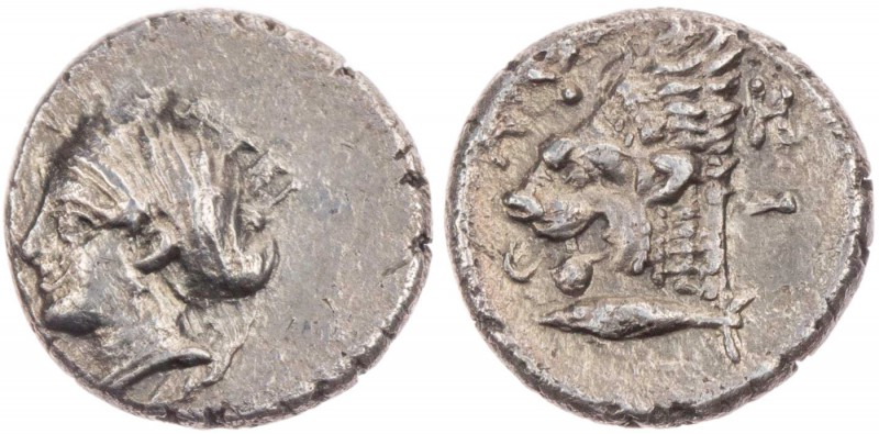 MYSIEN KYZIKOS
 AR-Diobol 390-340 v. Chr. Vs.: Kopf der Kore Soteira mit Ährenk...