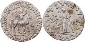 BAKTRIEN INDO-SKYTHEN
Azes II., ca. 35 v. Chr. - 5 n. Chr. AR-Tetradrachme Vs.: König reitet grüßend n. r., Rs.: Athena steht mit Schild und Lanze n....