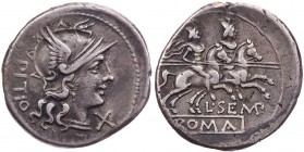RÖMISCHE REPUBLIK
L. Sempronius Pitio, 148 v. Chr. AR-Denar Rom Vs.: Kopf der Roma mit geflügeltem Helm n. r., dahinter PITIO, unter dem Kinn X, Rs.:...