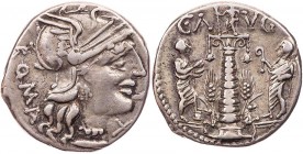 RÖMISCHE REPUBLIK
C. Minucius Augurinus, 135 v. Chr. AR-Denar Rom Vs.: Kopf der Roma mit geflügeltem Helm n. r., dahinter ROMA, unter dem Kinn X, Rs....