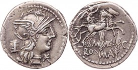 RÖMISCHE REPUBLIK
M. Marcius Mn. f., 134 v. Chr. AR-Denar Rom Vs.: Kopf der Roma mit geflügeltem Helm n. r., dahinter Modius, unter dem Kinn Wertzeic...
