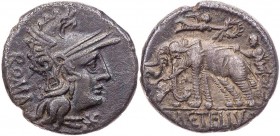 RÖMISCHE REPUBLIK
C. Caecilius Metellus Caprarius, 125 v. Chr. AR-Denar Rom Vs.: Kopf der Roma mit phrygischem Helm n. r., dahinter ROMA, unter dem K...