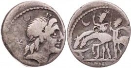 RÖMISCHE REPUBLIK
A. Postumius Albinus, 96 v. Chr. AR-Denar Rom Vs.: Kopf des Apollon mit Lorbeerkranz n. r., dahinter Wertzeichen, [darunter ROMA], ...