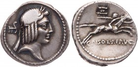 RÖMISCHE REPUBLIK
C. Calpurnius Piso Frugi, 67 v. Chr. AR-Denar Rom Vs.: Kopf des Apollo mit Lorbeerkranz n. r., Rs.: C·PISO · L·F. FRVGI, Reiter mit...