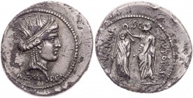 RÖMISCHE REPUBLIK
M. Aemilius Lepidus, 61 v. Chr. AR-Denar (subärat) Rom Vs.: Kopf der Alexandria mit Mauerkrone und Perlenkette n. r., unten ALEXAND...