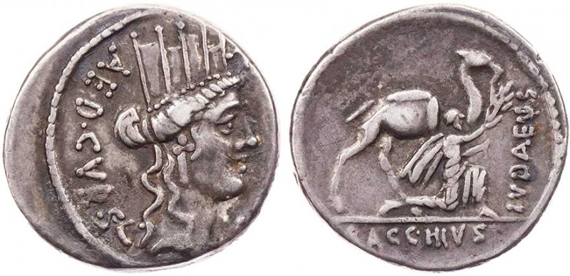 RÖMISCHE REPUBLIK
A. Plautius, 55 v. Chr. AR-Denar Rom Vs.: [A PLAVTIVS] / AED·...