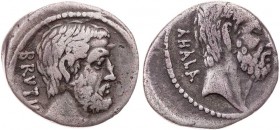 RÖMISCHE REPUBLIK
M. Iunius Brutus, 54 v. Chr. AR-Denar Rom Vs.: BRVTV[S], Kopf des L. Iunius Brutus n. r., Rs.: AHALA, Kopf des C. Servilius Ahala n...
