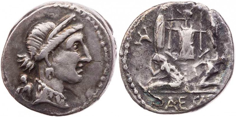 IMPERATORISCHE PRÄGUNGEN
C. Iulius Caesar, gest. 44 v. Chr. AR-Denar 46/45 v. C...