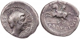 IMPERATORISCHE PRÄGUNGEN
Octavianus AR-Denar 41 v. Chr. Heeresmzst. in Italien Vs.: [C C]AESAR · III·VIR · R·P·C, Kopf n. r., Rs.: POPVL · IVSSV, Rei...