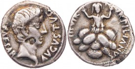 RÖMISCHE KAISERZEIT
Augustus, 27 v.-14 n. Chr. AR-Denar 19 v. Chr., Mzm. P. Petronius Turpilianus Rom Vs.: CAESAR AVGVSTVS, Kopf n. r., Rs.: TVRPILIA...