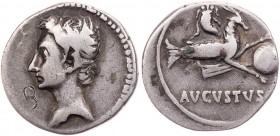 RÖMISCHE KAISERZEIT
Augustus, 27 v.-14 n. Chr. AR-Denar 18-16 v. Chr. Colonia Patricia (?) Vs.: Kopf n. l., Rs.: AVGVSTVS, Capricorn mit Füllhorn, Ru...