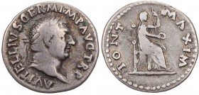 RÖMISCHE KAISERZEIT
Vitellius, 69 n. Chr. AR-Denar Rom Vs.: A VITELLIVS GERM IMP AVG TR P, Kopf mit Lorbeerkranz n. r., Rs.: PONT MAXIM, Vesta thront...
