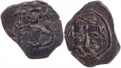 BYZANZ
Manuel I. Komnenos, 1143-1180 AE-Tetarteron lokaler Beischlag Vs.: Kaiser steht mit Krone, Langkreuz und Kreuzglobus v. v., Rs.: Kreuzmonogram...