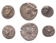 Lot, griechische Münzen AR-Prägungen aus Paphlagonien, Sinope: 2 Trihemiobole, 1 Hemidrachme. 3 Stück s-ss, ss