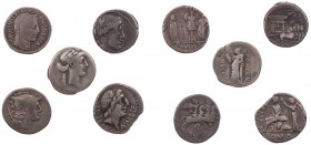 Lot, römische Münzen Jubiläumslot: 5 Denare der römischen Republik aus der Lagerliste 1 des Kölner Münzkabinetts; dazu: 1 Exemplar der Lagerliste 1. 5...