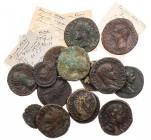 Lot, römische Münzen AE-Prägungen der römischen Kaiserzeit, darunter Augustus, Agrippa, Drusus minor, Traianus, Sabina, Faustina I., Lucilla, Severus ...