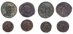 Lot, römische Münzen Folles des Constantius I. Chlorus aus Antiochia (RIC 55a) und Trier (RIC 531) sowie des Maximinus II. Daia aus Alexandria (RIC 16...