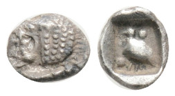 Greek coins Obol AR 0,1 g. 6,2 mm.