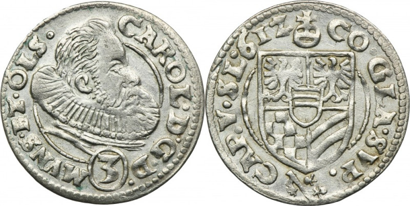 Silesia, Duchy of Münsterberg-Oels, Karl II, 3 Kreuzer Oels 1612 Variety with bu...