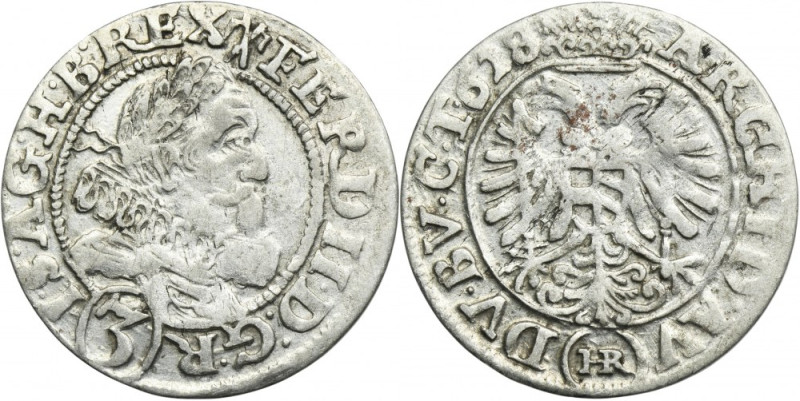 Silesia, Habsburg rule, Ferdinand II, 3 Kreuzer Breslau 1628 HR Variety with obv...