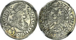 Silesia, Habsburg rule, Leopold I, 3 Kreuzer Breslau 1667 SHS - NGC MS64 - UNLISTED NIENOTOWANY