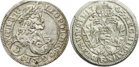 Silesia, Habsburg rule, Leopold I, 3 Kreuzer Breslau 1705 FN R