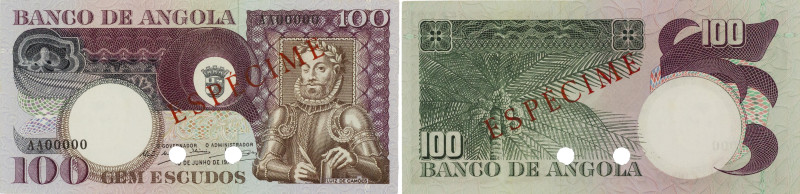 Angola. Banco de Angola. Specimen 100 escudos, 10th June 1973, serial number AA0...