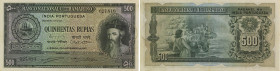 Portuguese India. Banco Nacional Ultramarino, Portuguese India, 500 rupias, 1945, serial number 028,810, P# 40. With the cancellation holes covered wi...