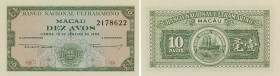 Macau. Banco Nacional Ultramarino. 10 Avos 19.01.1952. P#42r. Remainder. Uncirculated.