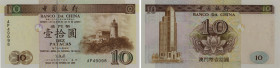 Macau. Bank of China. 10 Patacas. 16.10.1995. Serial number AP4908. P#90. Uncirculated.