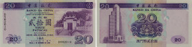 Macau. Banco da China. 20 Patacas. 01.09.1996. Serial number DV62010. P#91. Uncirculated.