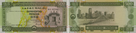 Macau. Banco Nacional Ultramarino. 500 Patacas. 12.05.1990. Serial number BE 33794. P#69. Uncirculated.