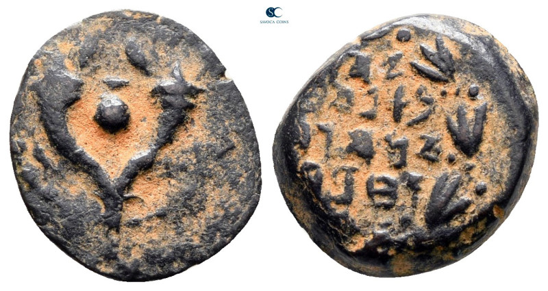 Judaea. Jerusalem. John Hyrcanus I 135-104 BC. 
Prutah Æ

14 mm, 1,72 g


...