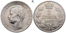 Serbia. Alexander I AD 1889-1903. 2 Dinara 1897