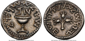 JUDAEA. Jewish War (AD 66-70). AR shekel (23mm, 14.14 gm, 12h). NGC XF 4/5 - 3/5, edge marks. Jerusalem, Dated Year 2 (April AD 67-March AD 68). Sheke...