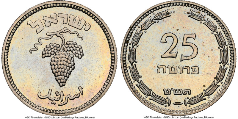 Republic copper-nickel 25 Pruta JE 5709 (1949)-(i) MS66 NGC, ICI mint, KM12. Wit...