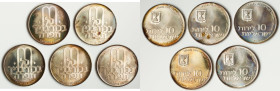 Republic Pair of Uncertified silver "Pidyon HaBen" 5-Piece 10 Lirot Sets 1971 UNC, Jerusalem mint, KM57.1. Sold with original boxes of issue and accom...