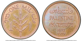 British Mandate Proof Mil 1927 PR64 Brown PCGS, KM1. Mintage: 68. Rightfully earning its place as the highest certified offering from PCGS, this elusi...