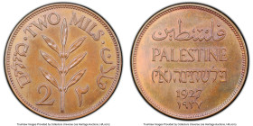 British Mandate Proof 2 Mils 1927 PR64 Brown PCGS, KM2. Mintage: 68. With only two offerings of this elusive type certified by PCGS, we see stunning t...