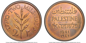 British Mandate Proof 2 Mils 1941 PR65 Red and Brown PCGS, KM2. Noted that this Proof type is rare in Krause and Mishler, it radiates with an eye-catc...
