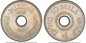 British Mandate 10 Mils 1940 MS64 PCGS, KM4. A lovely cartwheel luster illuminates the veil of champagne toning. HID09801242017 © 2023 Heritage Auctio...