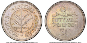 British Mandate 50 Mils 1931 MS64 PCGS, KM6. Splendid toning of amber, with a spot of sage, and surface dabbling. HID09801242017 © 2023 Heritage Aucti...