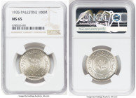 British Mandate 100 Mils 1935 MS65 NGC, KM7. A radiant Gem with a splendid cartwheel luster upon metallic surfaces. HID09801242017 © 2023 Heritage Auc...