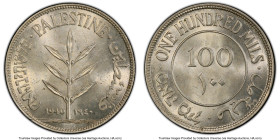 British Mandate 100 Mils 1940 MS62 PCGS, KM7. A cartwheel luster illuminates hints of light cobalt toning. HID09801242017 © 2023 Heritage Auctions | A...