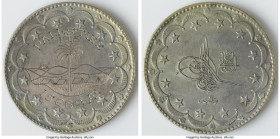 "Hand Engraved Souvenir - Palestine 15662" silver Token 1918 AU, 31mm. 24.09gm. Host: Turkey Muhammad V silver 20 Kurush AH1327 (1918) (cf. KM780). A ...